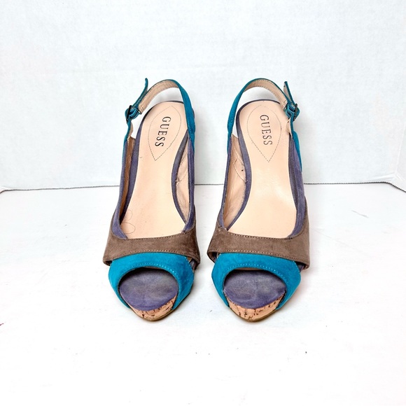 Guess Slingback Sandals Women’s Color Block Suede Blue Size 7.5 - Picture 2 of 8